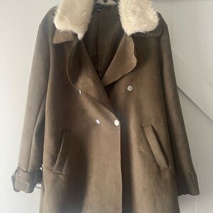 Women's Brown Coat with Cream Collar